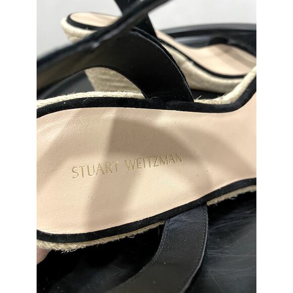 NEW Stuart Weitzman Teddi Espadrille Black Suede Wedge Heel Sandal - Picture 4 of 7